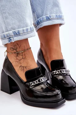 Wygodne Czółenka Na Masywnym Obcasie Czarne Julien