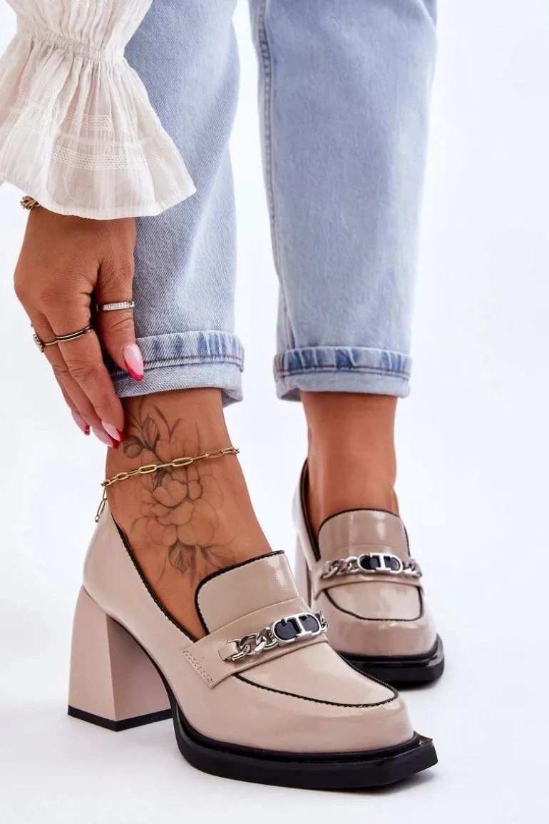 Wygodne Czółenka Na Masywnym Obcasie Beżowe Julien