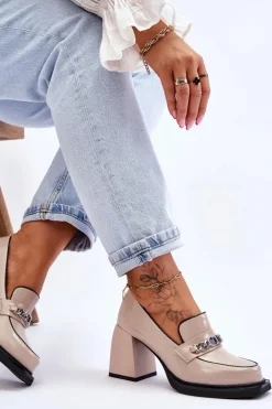 Wygodne Czółenka Na Masywnym Obcasie Beżowe Julien