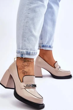 Wygodne Czółenka Na Masywnym Obcasie Beżowe Julien