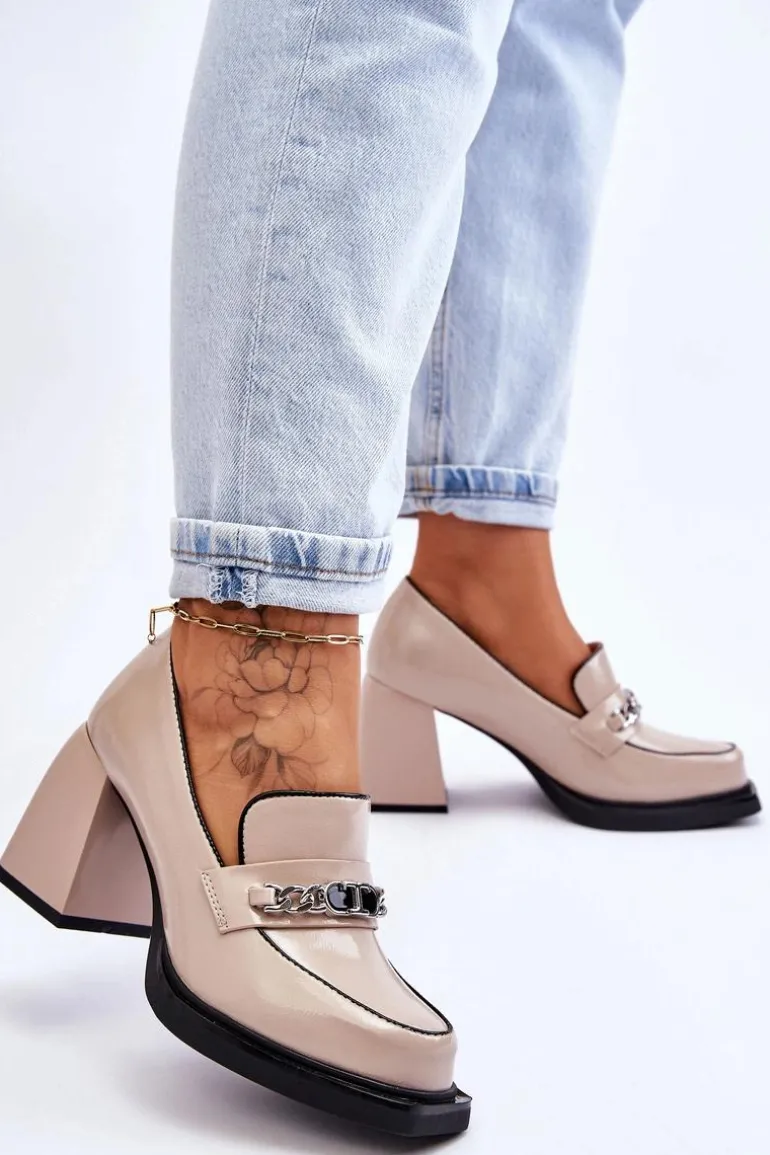 Wygodne Czółenka Na Masywnym Obcasie Beżowe Julien