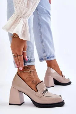 Wygodne Czółenka Na Masywnym Obcasie Beżowe Julien