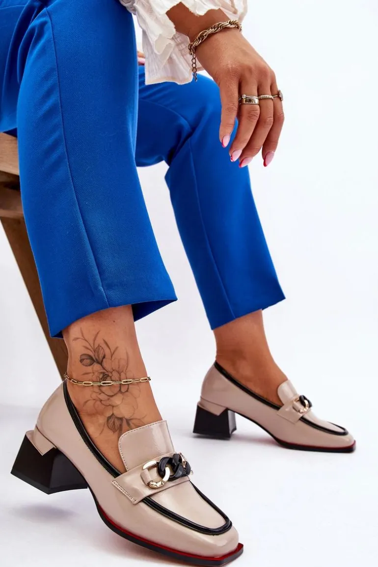 Wygodne Czółenka Na Niskim Obcasie Beżowe Valenti