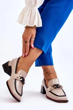 Wygodne Czółenka Na Niskim Obcasie Beżowe Valenti