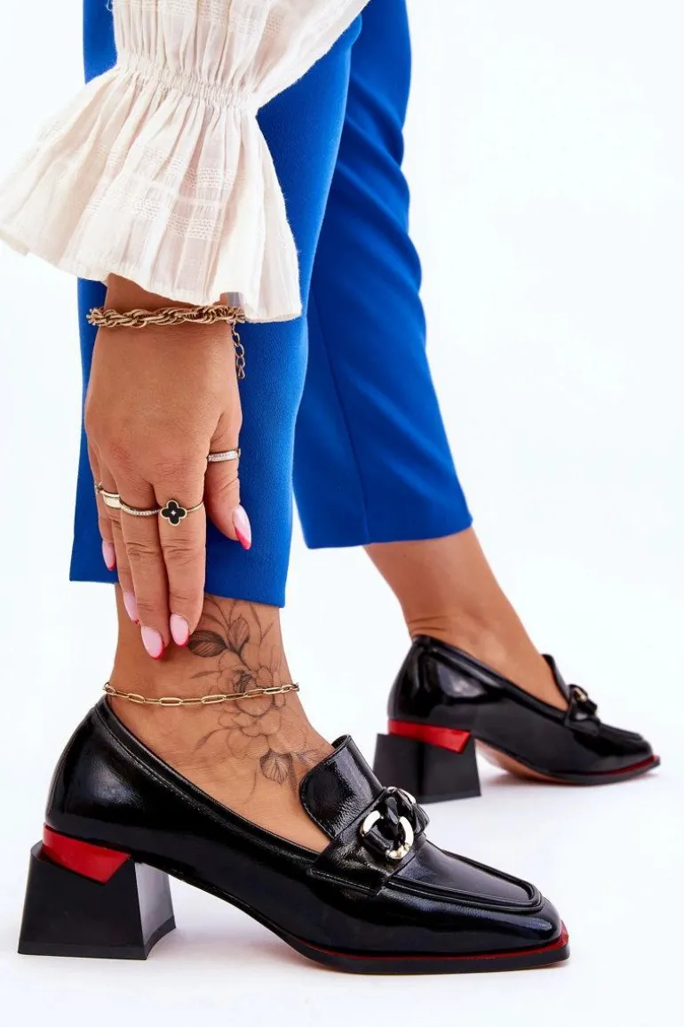 Wygodne Czółenka Na Niskim Obcasie Czarne Valenti