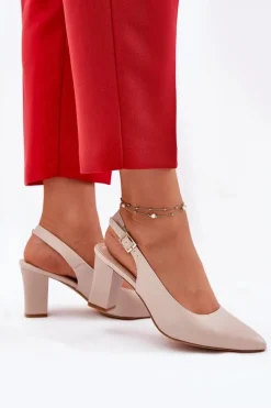 Wygodne Czółenka Na Słupku Sergio Leone SK162 Beżowe