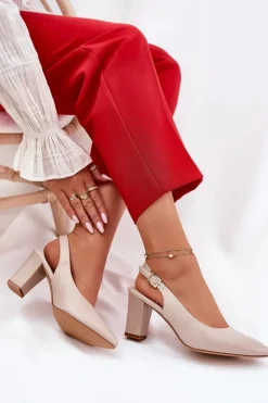 Wygodne Czółenka Na Słupku Sergio Leone SK162 Beżowe