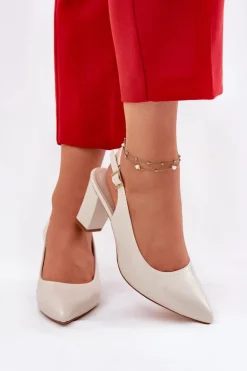 Wygodne Czółenka Na Słupku Sergio Leone SK162 Perłowe