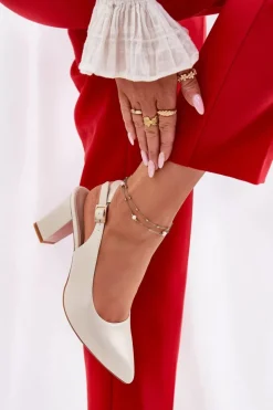 Wygodne Czółenka Na Słupku Sergio Leone SK162 Perłowe