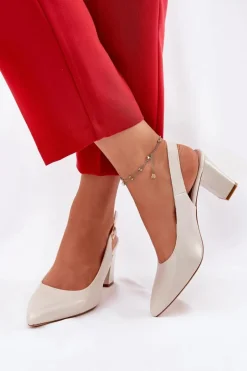 Wygodne Czółenka Na Słupku Sergio Leone SK162 Perłowe