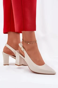 Wygodne Czółenka Na Słupku Sergio Leone SK162 Perłowe