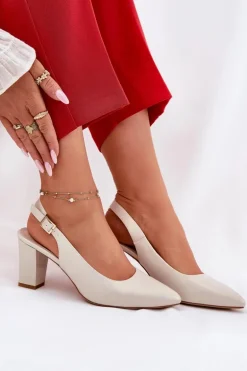 Wygodne Czółenka Na Słupku Sergio Leone SK162 Perłowe