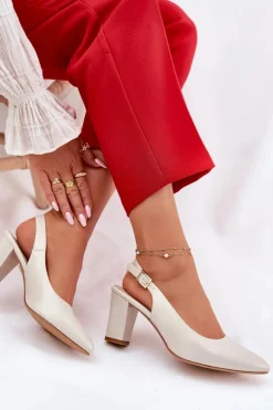 Wygodne Czółenka Na Słupku Sergio Leone SK162 Perłowe