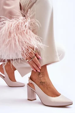 Wygodne Czółenka Na Słupku Sergio Leone SK162 Perłowe Beżowe