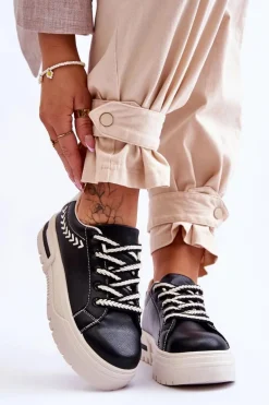 Wygodne Damskie Buty Sportowe Na Platformie Czarno-Beżowe Devan