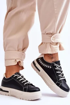 Wygodne Damskie Buty Sportowe Na Platformie Czarno-Beżowe Devan