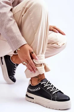 Wygodne Damskie Buty Sportowe Na Platformie Czarno-Beżowe Devan