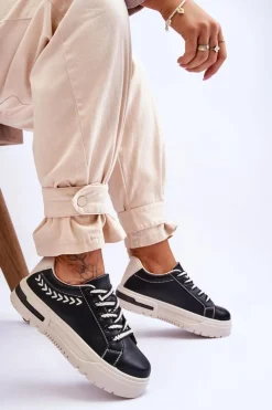 Wygodne Damskie Buty Sportowe Na Platformie Czarno-Beżowe Devan