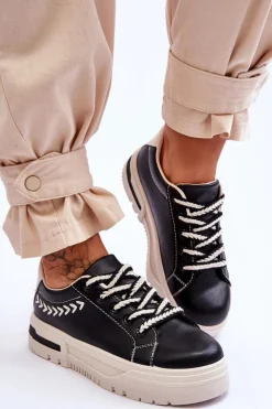 Wygodne Damskie Buty Sportowe Na Platformie Czarno-Beżowe Devan