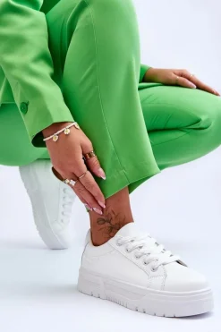 Wygodne Damskie Buty Sportowe Na Platformie Białe Devan