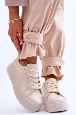 Wygodne Damskie Buty Sportowe Na Platformie Beżowe Devan