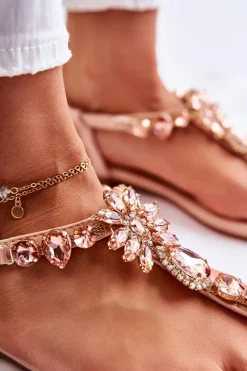 Wygodne Damskie Sandały Japonki Z Ozdobami Różowe Briven