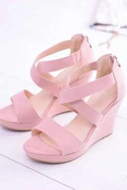 Wygodne Damskie Sandały Koturny Mirabet Pudrowy Róż