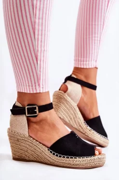 Wygodne Damskie Sandały Na Koturnie Czarne Dellia