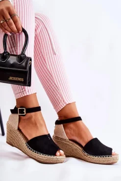 Wygodne Damskie Sandały Na Koturnie Czarne Dellia