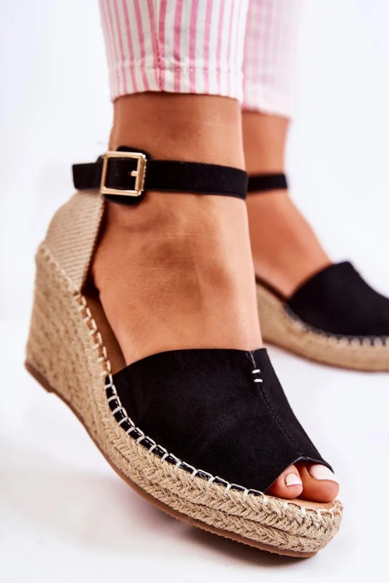 Wygodne Damskie Sandały Na Koturnie Czarne Dellia