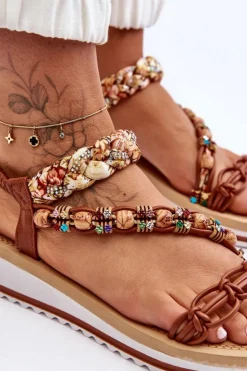 Wygodne Damskie Sandały Na Koturnie Brązowe Jodie