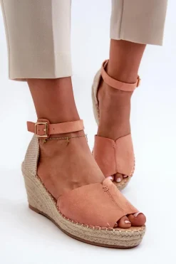 Wygodne Damskie Sandały Na Koturnie Jasnoróżowe Dellia