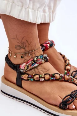 Wygodne Damskie Sandały Na Koturnie Czarne Jodie