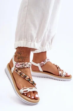 Wygodne Damskie Sandały Na Koturnie Białe Jodie