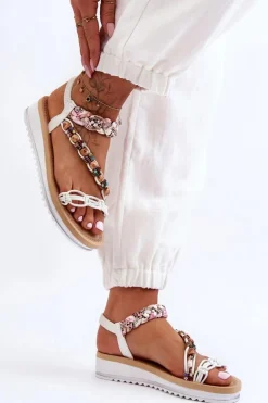 Wygodne Damskie Sandały Na Koturnie Białe Jodie