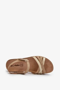 Wygodne I Lekkie Sandały Damskie Na Rzep Inblu CN000041 Beżowo-Złote