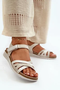 Wygodne I Lekkie Sandały Damskie Na Rzep Inblu CN000041 Beżowo-Srebrne