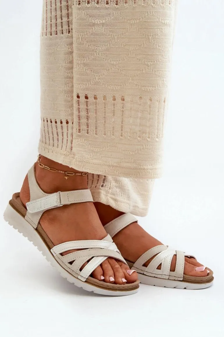 Wygodne I Lekkie Sandały Damskie Na Rzep Inblu CN000041 Beżowo-Srebrne