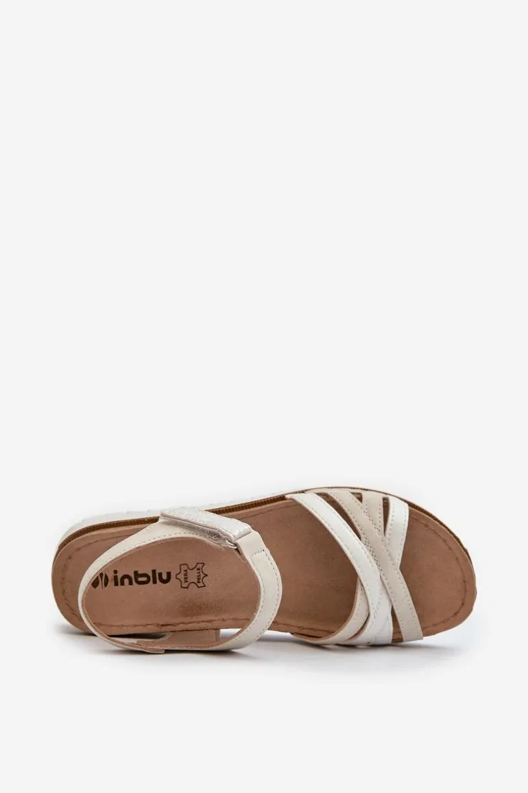 Wygodne I Lekkie Sandały Damskie Na Rzep Inblu CN000041 Beżowo-Srebrne