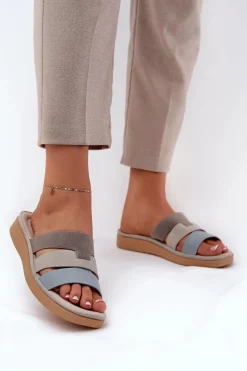 Wygodne Klapki Damskie Beżowo-Niebieskie Oxena