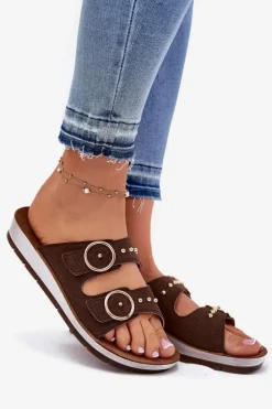 Wygodne Klapki Damskie Inblu CP000054 Brązowe