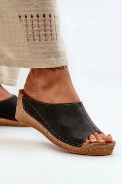 Wygodne Klapki Damskie Na Koturnie Inblu NG000002 Czarne