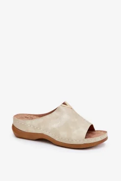 Wygodne Klapki Damskie Na Koturnie Złote Claribelle