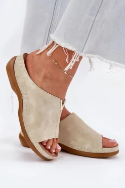 Wygodne Klapki Damskie Na Koturnie Złote Claribelle