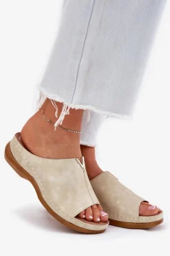 Wygodne Klapki Damskie Na Koturnie Złote Claribelle