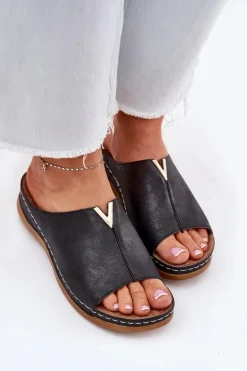 Wygodne Klapki Damskie Na Koturnie Czarne Claribelle