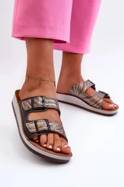 Wygodne Klapki Damskie Z Klamrami Inblu CP000045 Czarne