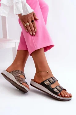 Wygodne Klapki Damskie Z Klamrami Inblu CP000045 Czarne