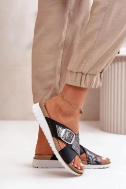 Wygodne Klapki Damskie Z Klamrą Inblu CN000032 Czarne