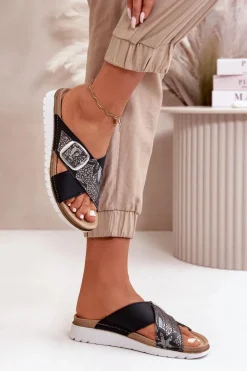 Wygodne Klapki Damskie Z Klamrą Inblu CN000032 Czarne